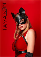 Leather cat mask with rounded ears