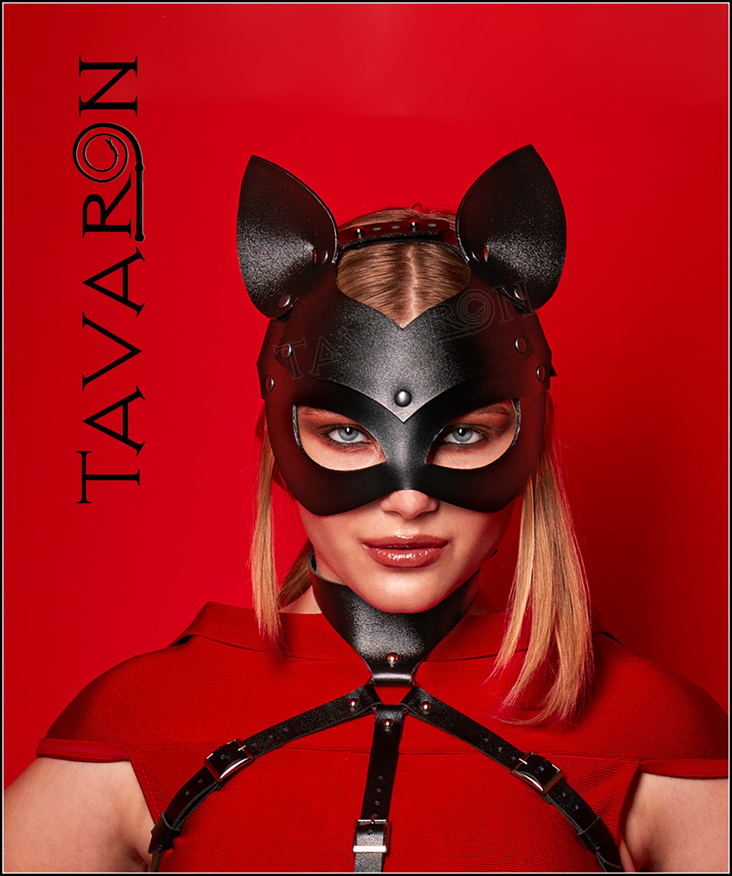Leather cat mask with rounded ears