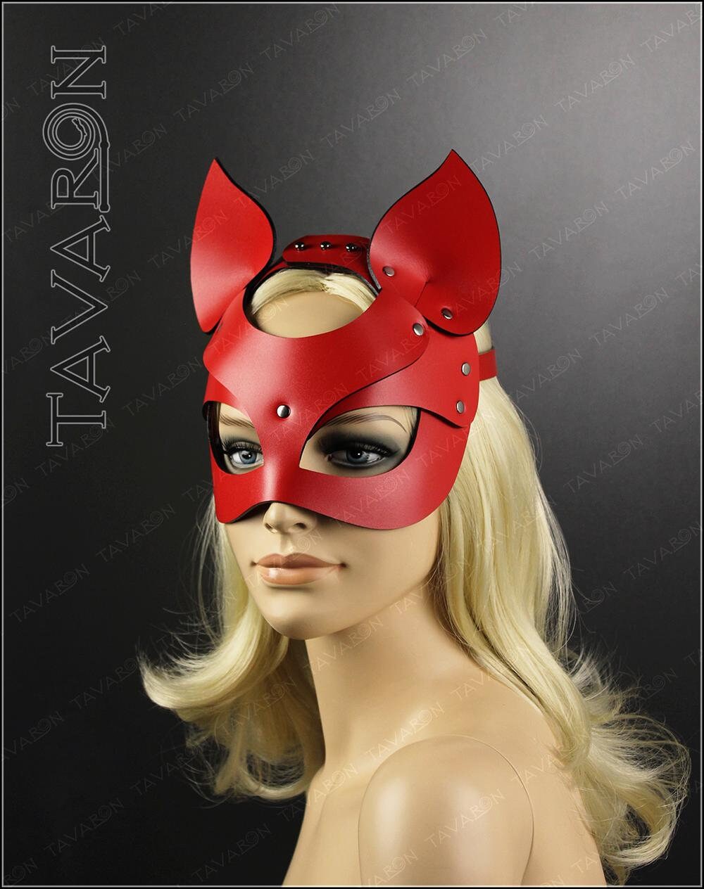 Red leather cat mask