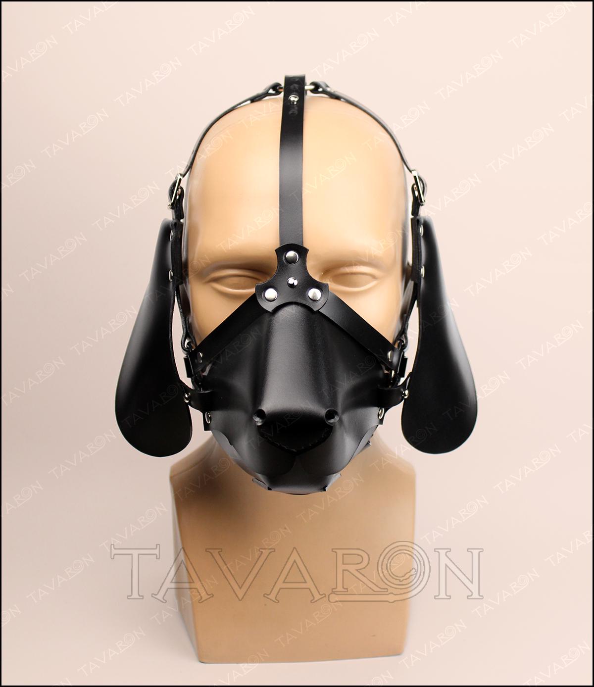 Leather dog mask with hanging ears