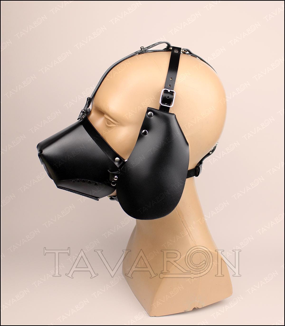 Leather dog mask with hanging ears