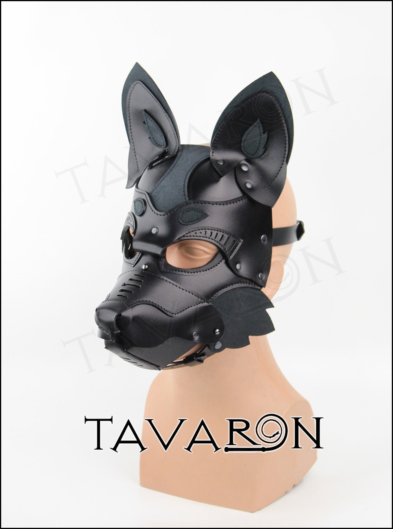 Leather black fox wolf mask