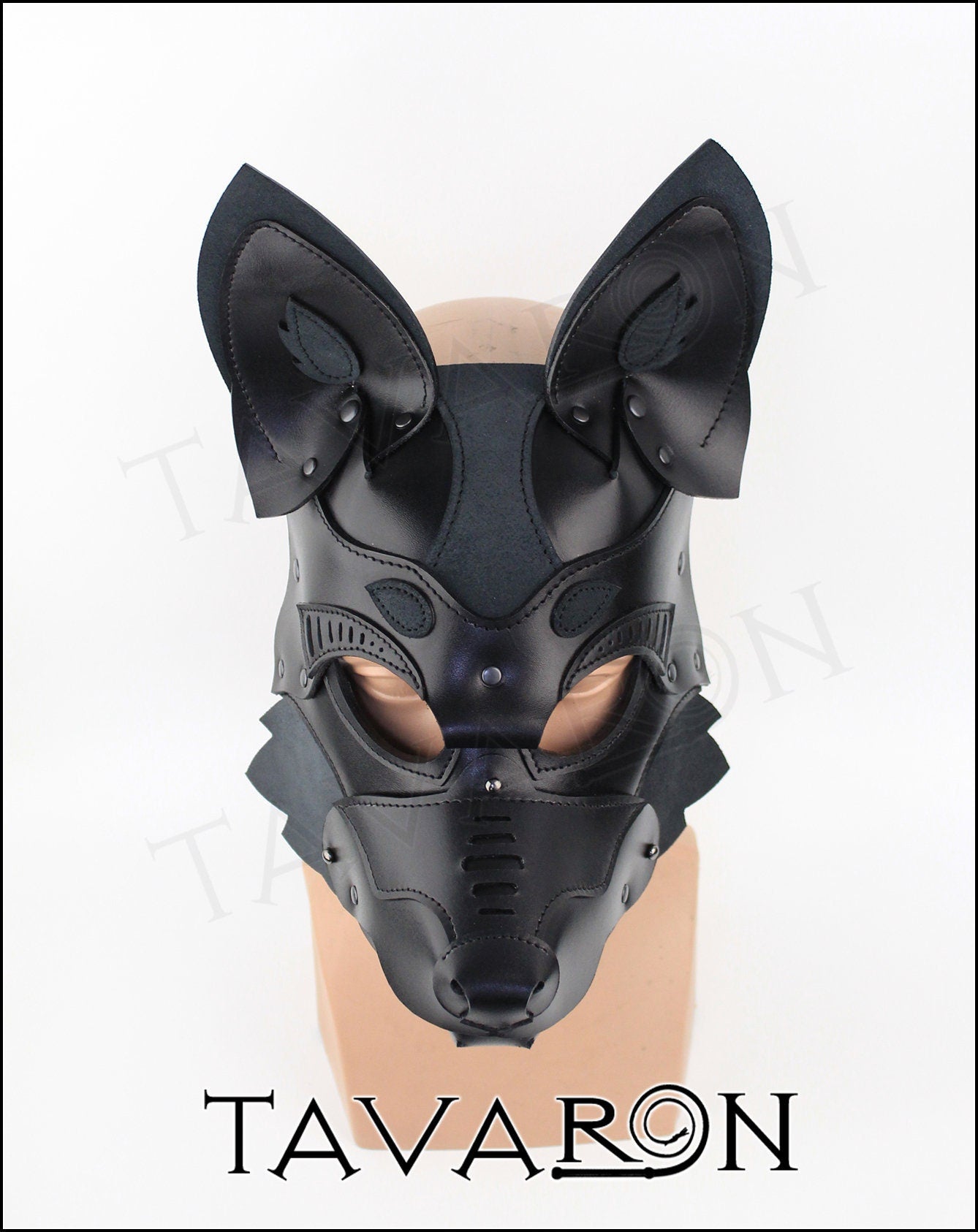Leather black fox wolf mask
