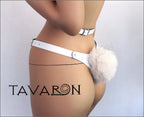 White leather bunny mask with harness tail