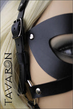 Black leather bunny mask with harness tail