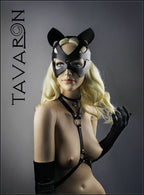 Leather cat mask with lace