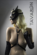 Leather cat mask with lace