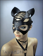 Leather cat mask with lace