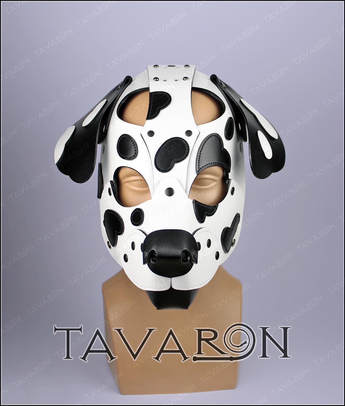 Leather dalmatian mask with moving jaw