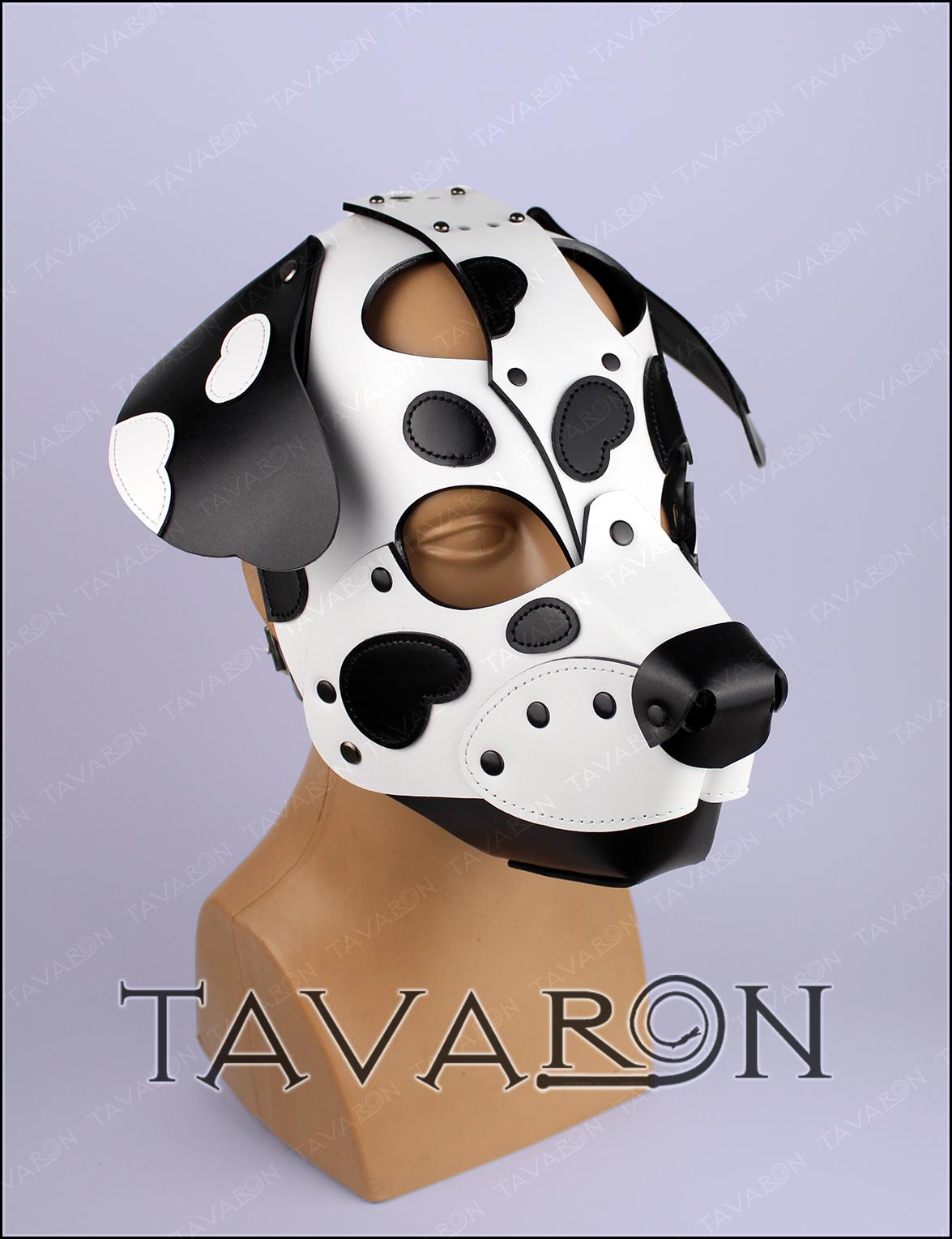 Leather dalmatian mask with moving jaw