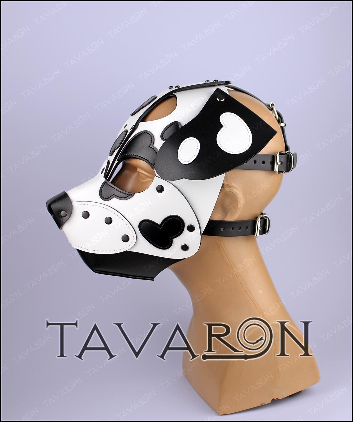Leather dalmatian mask with moving jaw