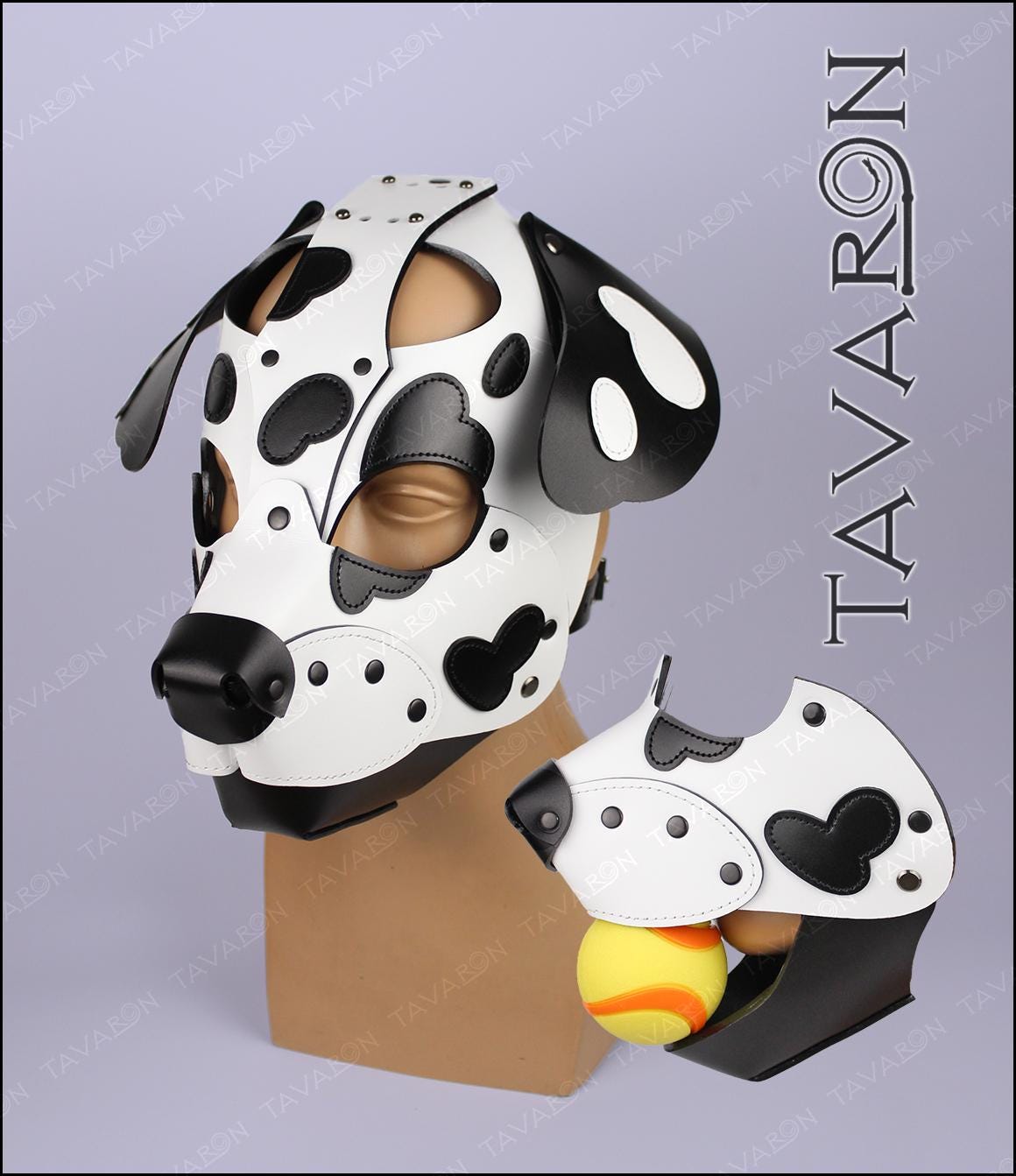 Leather dalmatian mask with moving jaw