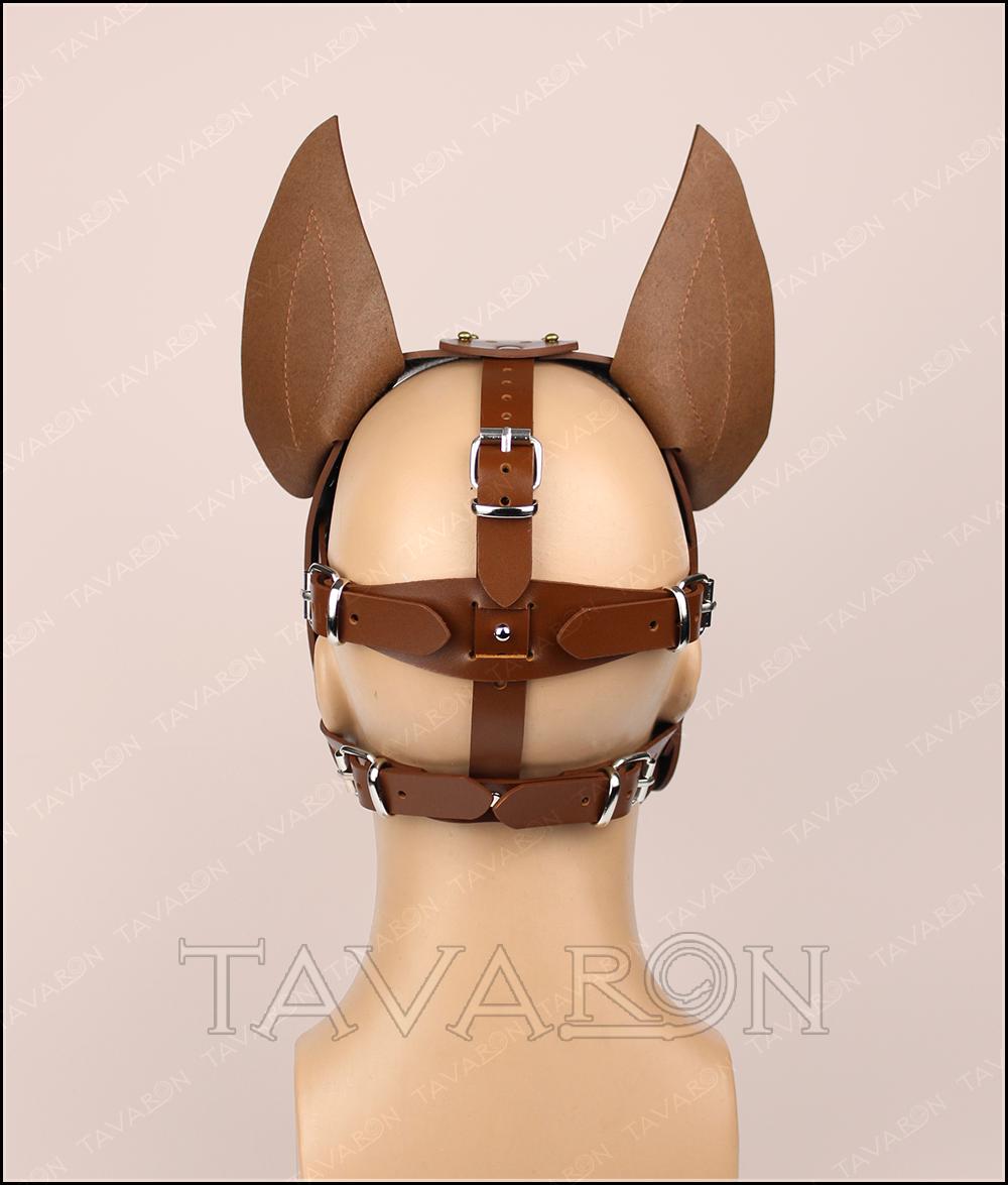 Leather red doberman mask with moving jaw
