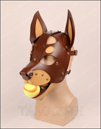 Leather red doberman mask with moving jaw