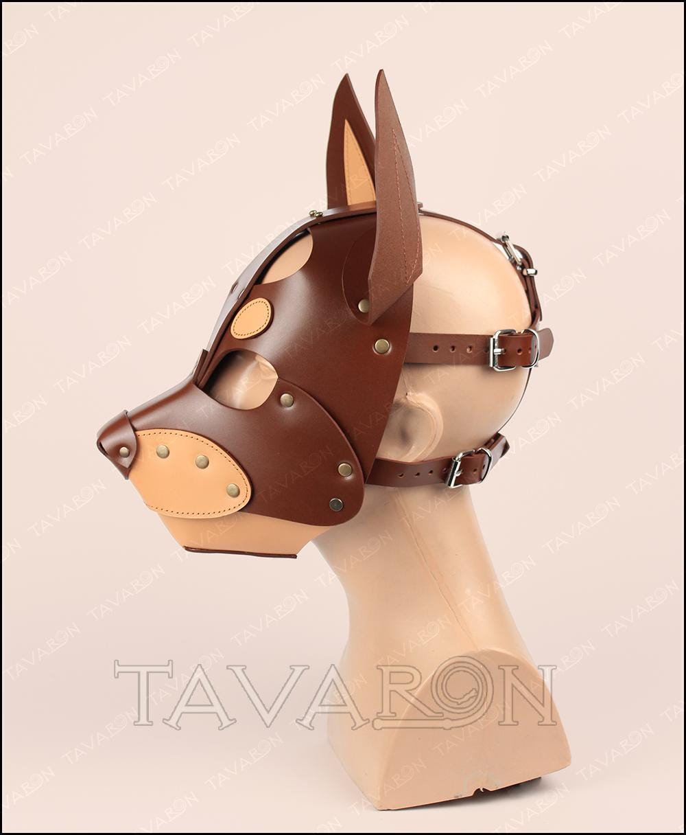 Leather red doberman mask with moving jaw