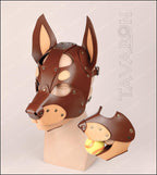 Leather red doberman mask with moving jaw