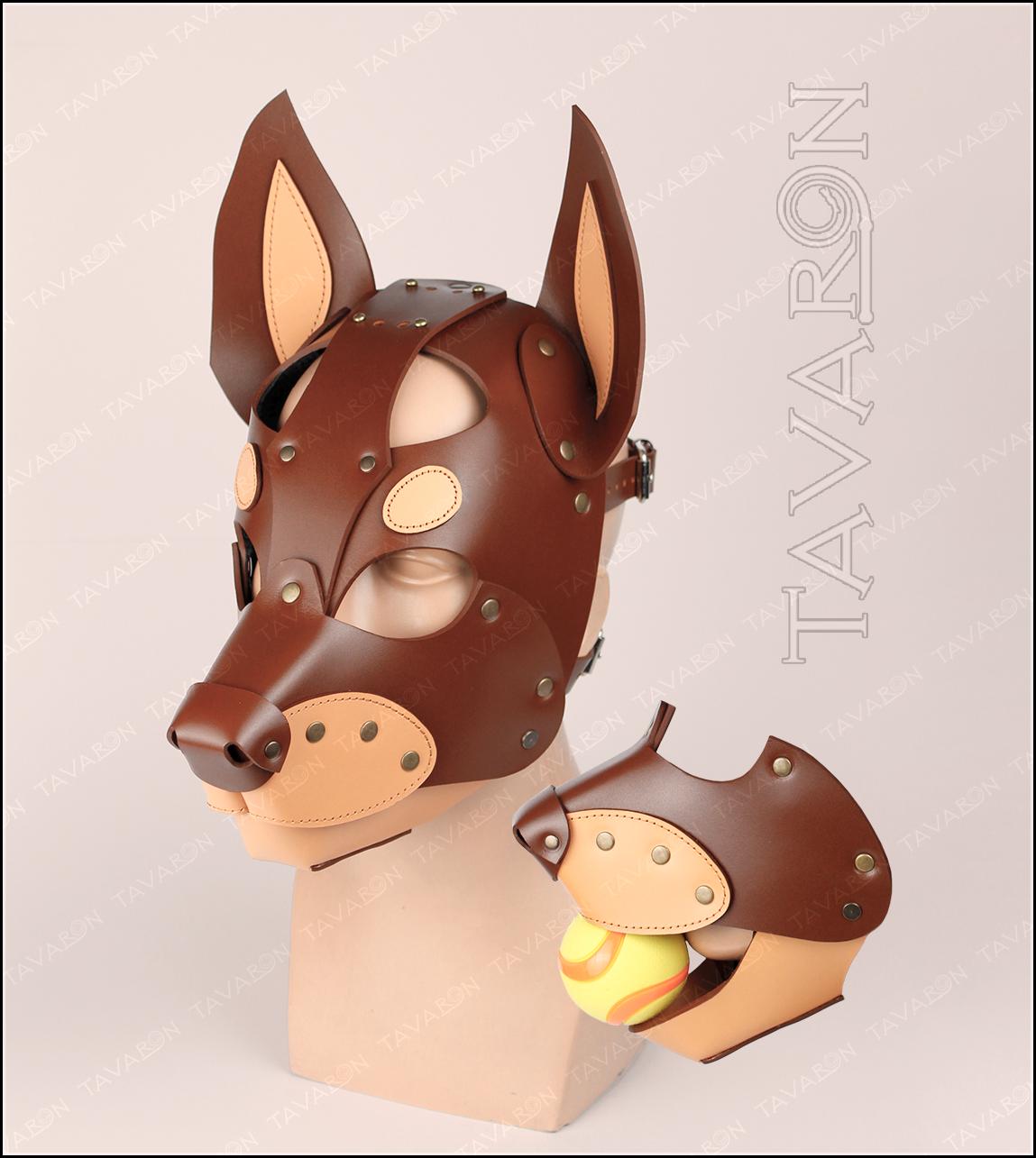 Leather red doberman mask with moving jaw
