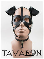 Black leather dog mask with choker