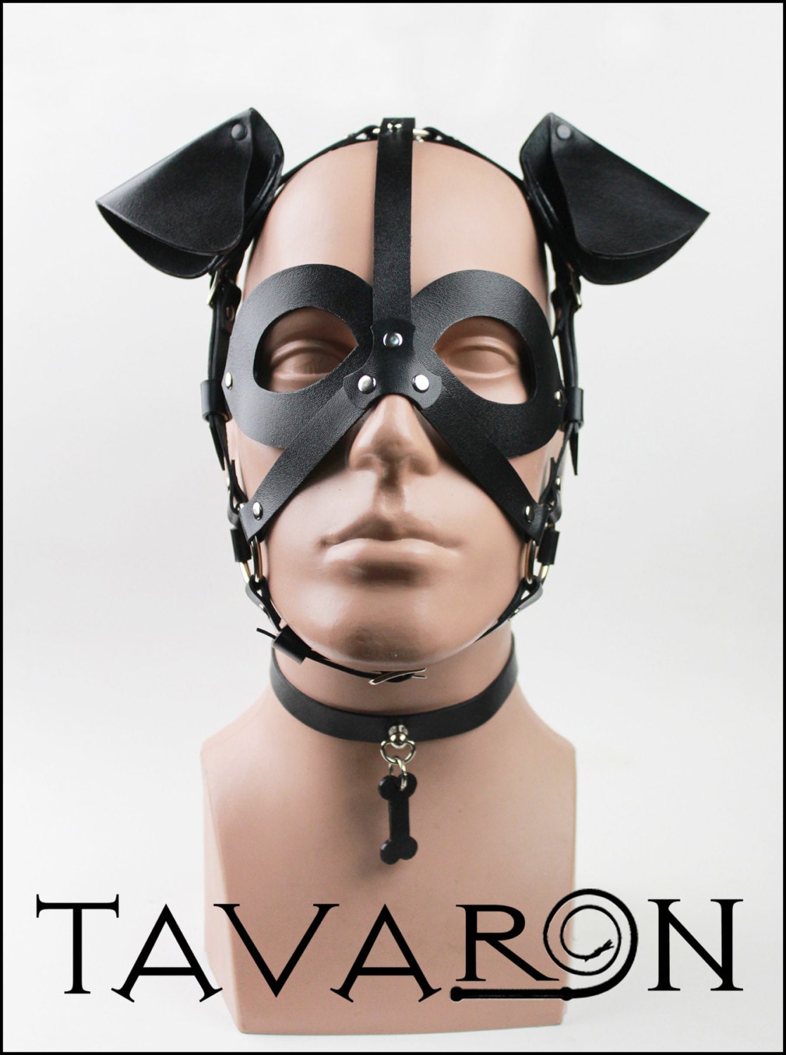 Black leather dog mask with choker