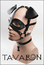 Black leather dog mask with choker