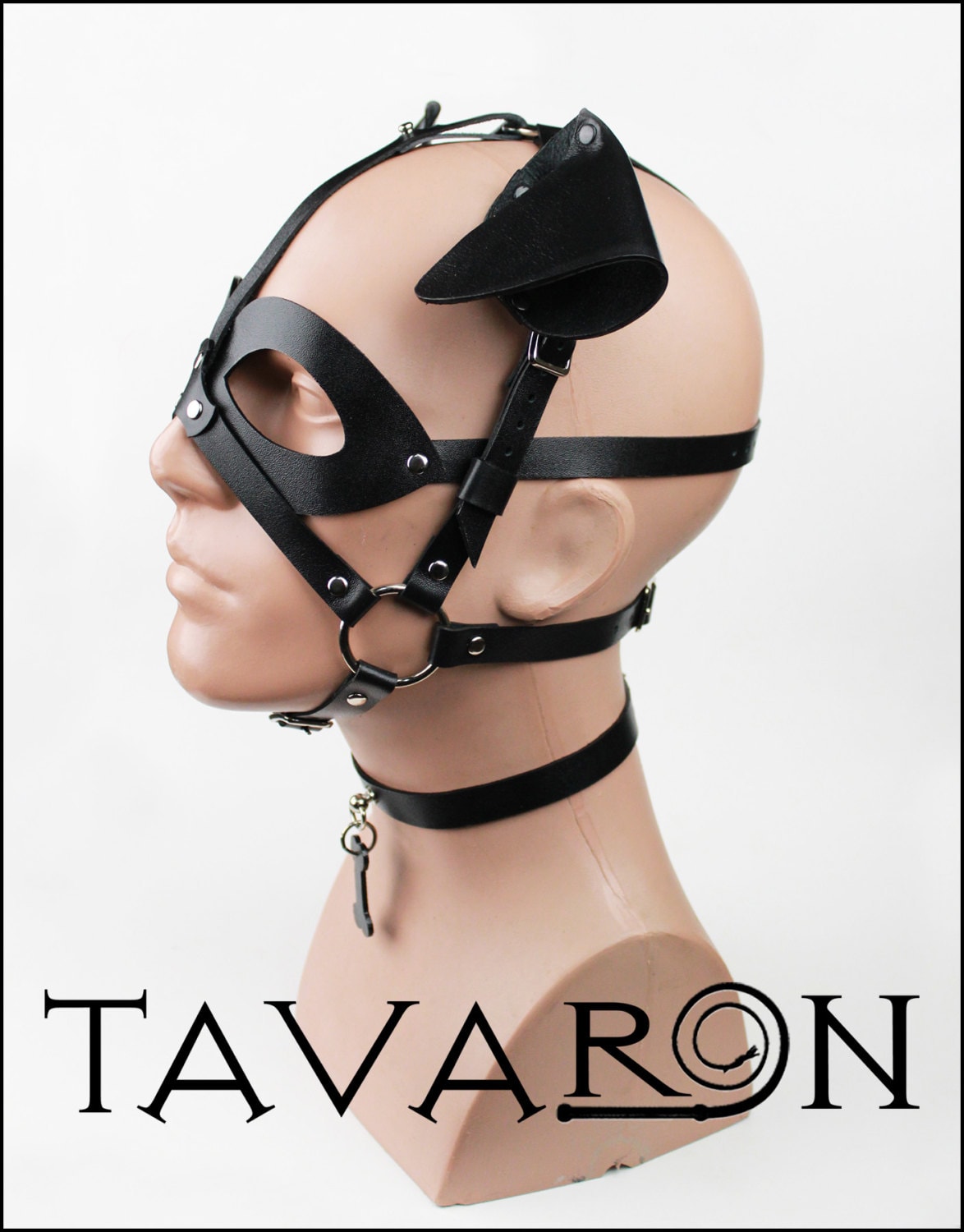 Black leather dog mask with choker