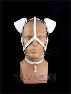 White leather dog mask with choker