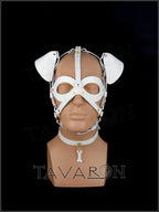 White leather dog mask with choker