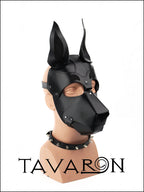 Black leather dog mask Doberman