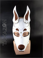 White leather dog mask Doberman