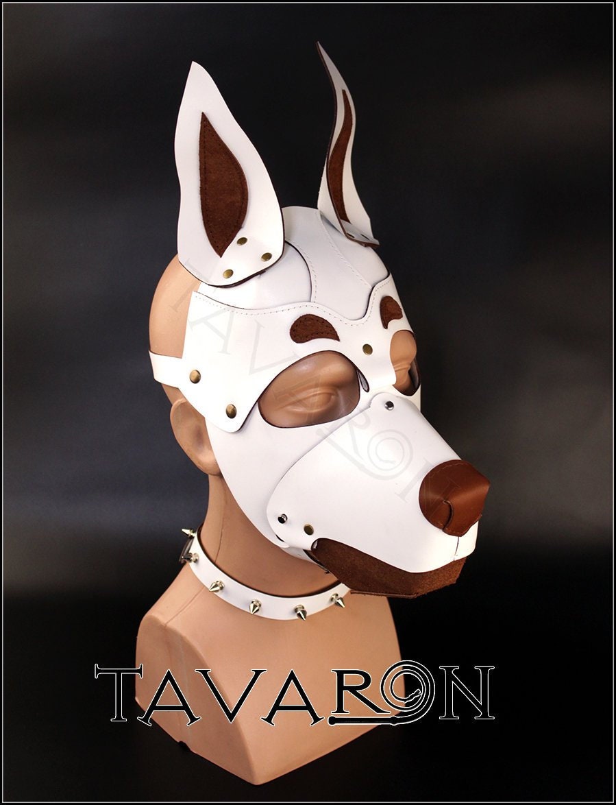 White leather dog mask Doberman