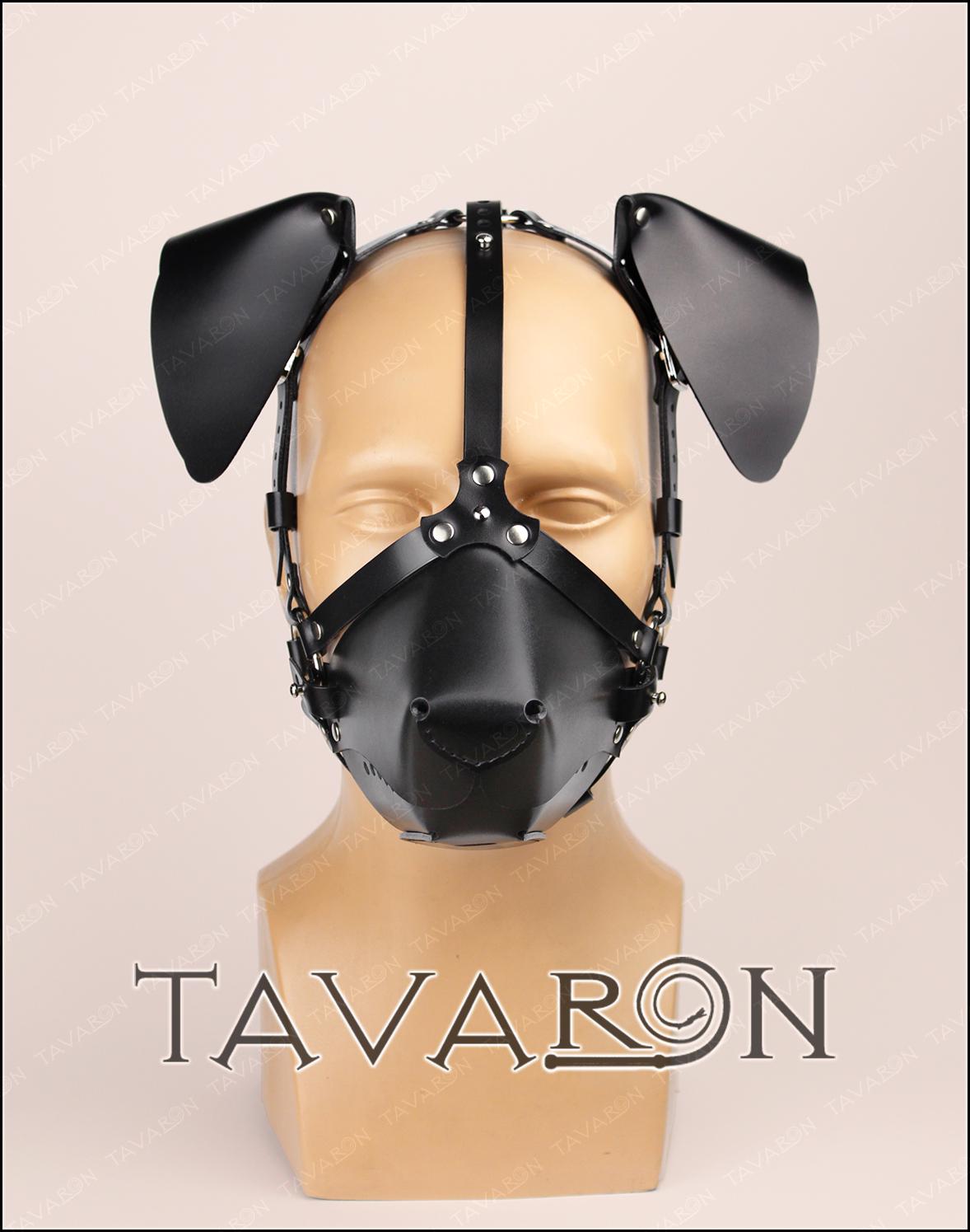 Leather dog mask with floppy ears
