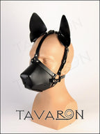 Leather dog mask with floppy ears