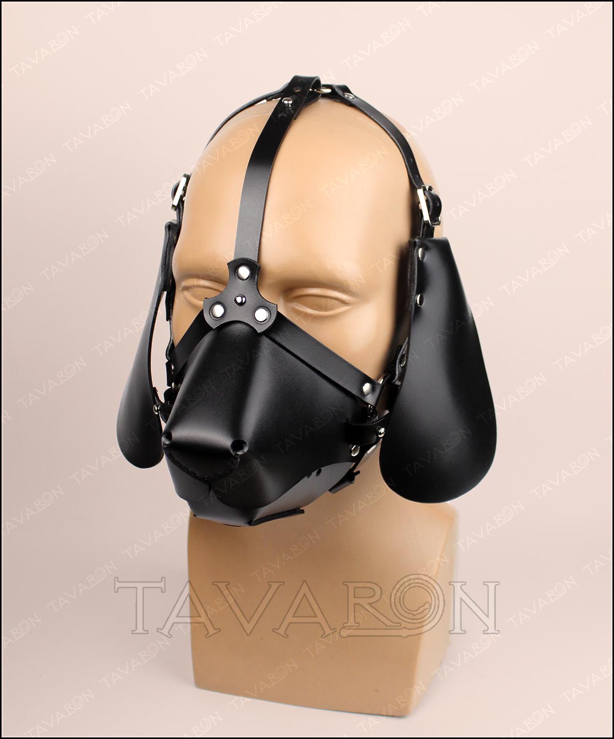 Leather dog mask with floppy ears