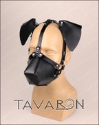 Leather dog mask with floppy ears