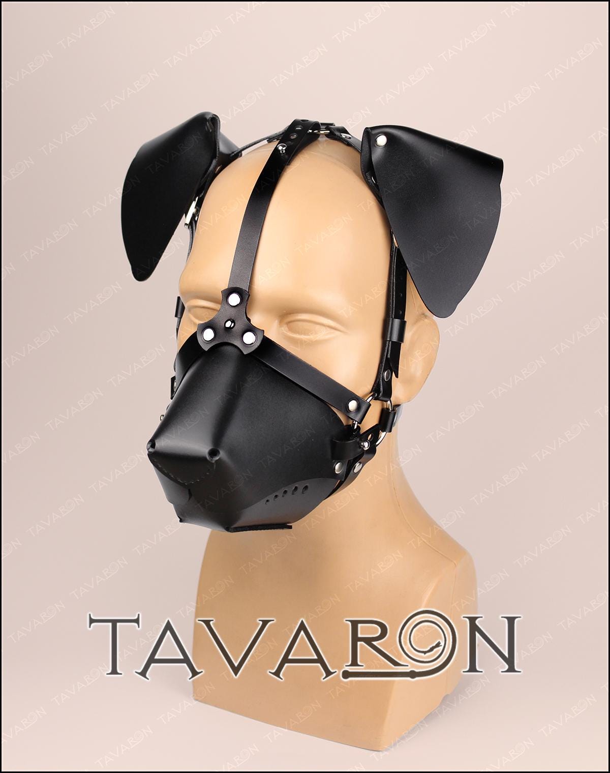 Leather dog mask with floppy ears