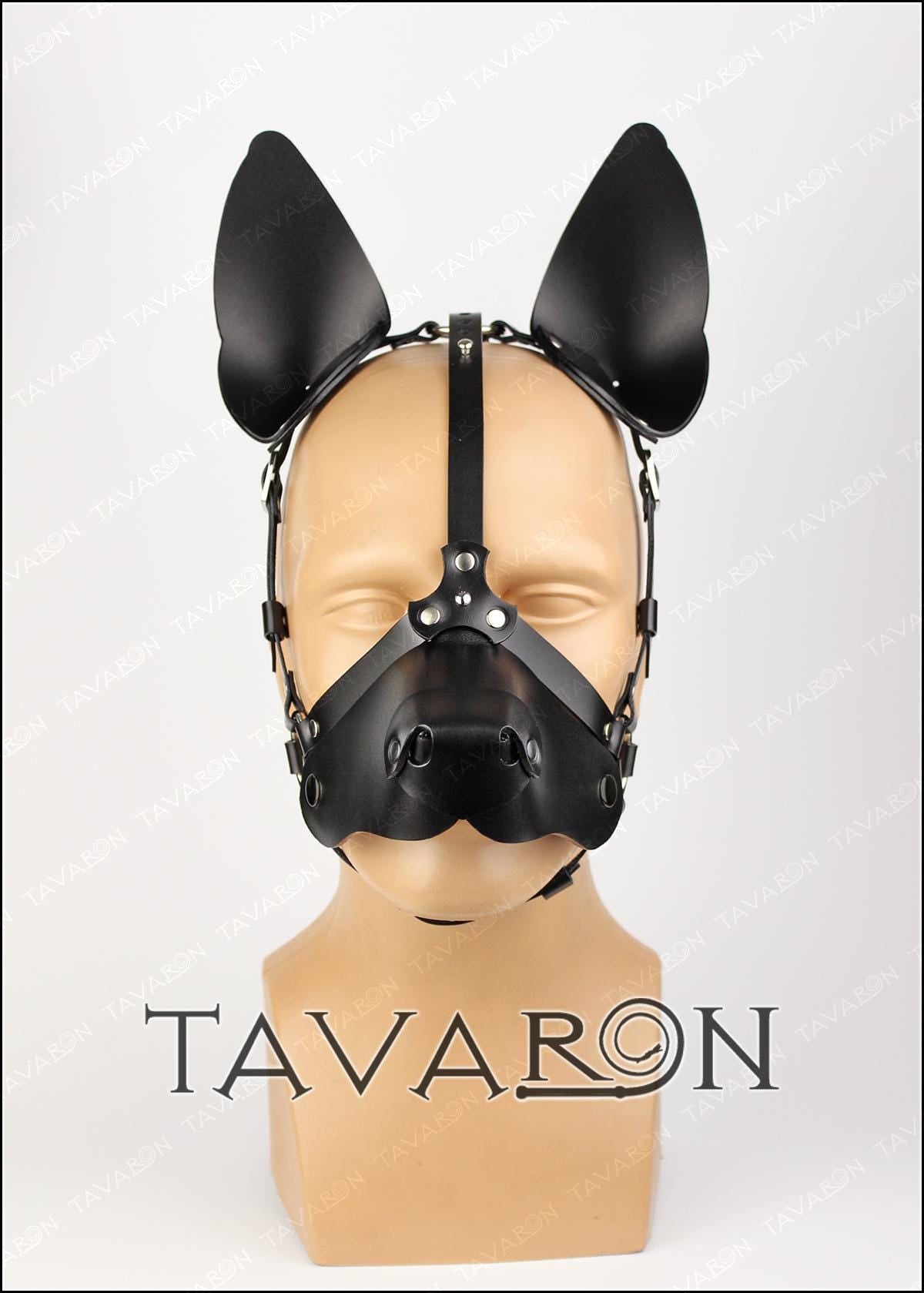 Leather dog mask with a half muzzle