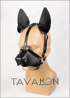 Leather dog mask with a half muzzle