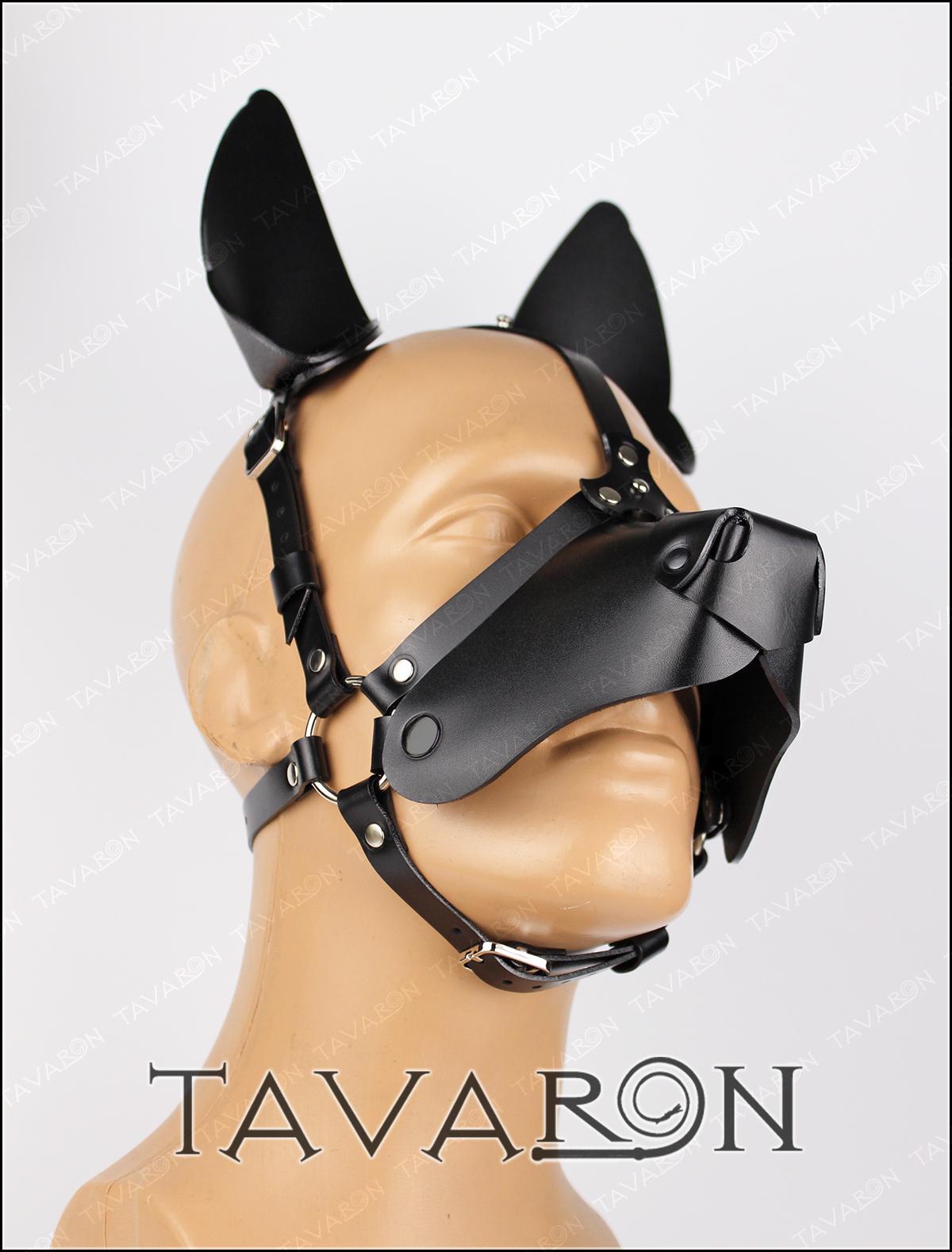 Leather dog mask with a half muzzle