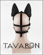 Leather dog mask with an open mouth muzzle