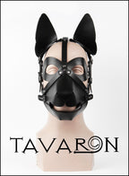 Leather dog mask with an open mouth muzzle