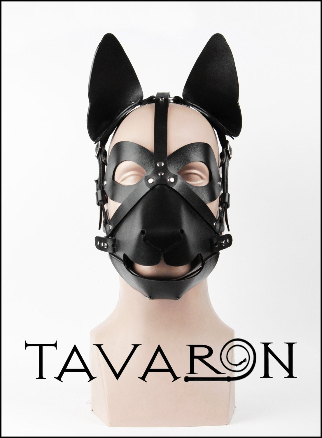 Leather dog mask with an open mouth muzzle