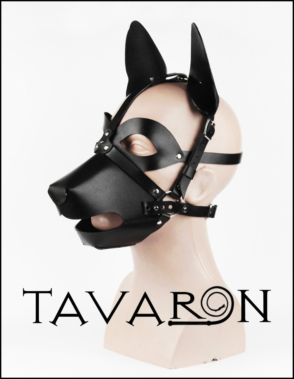 Leather dog mask with an open mouth muzzle