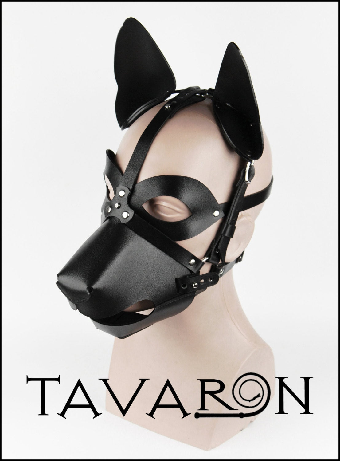 Leather dog mask with an open mouth muzzle