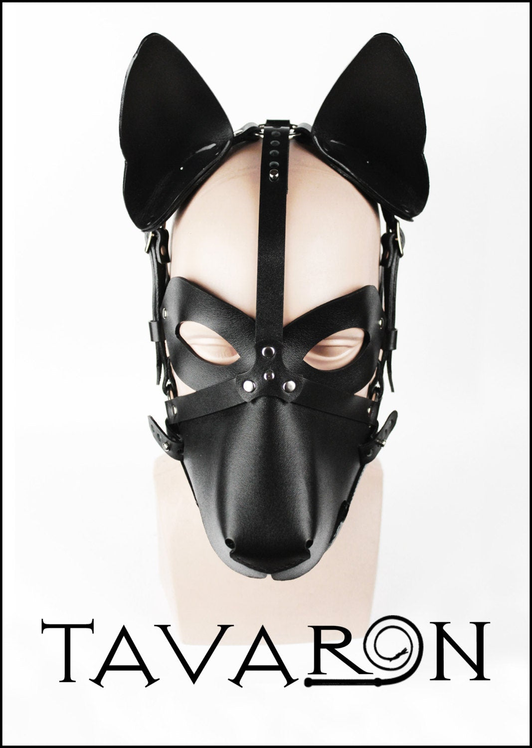 Leather dog mask with an open mouth muzzle