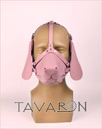 Pink leather dog mask with hanging ears