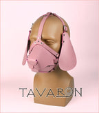 Pink leather dog mask with hanging ears