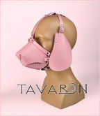 Pink leather dog mask with hanging ears