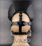 Leather black fox mask with moving jaw