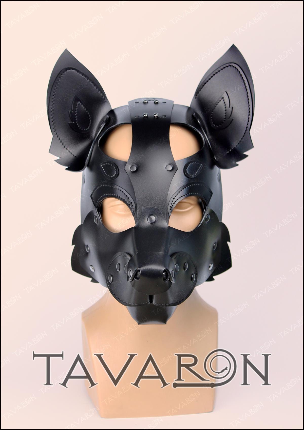 Leather black fox mask with moving jaw