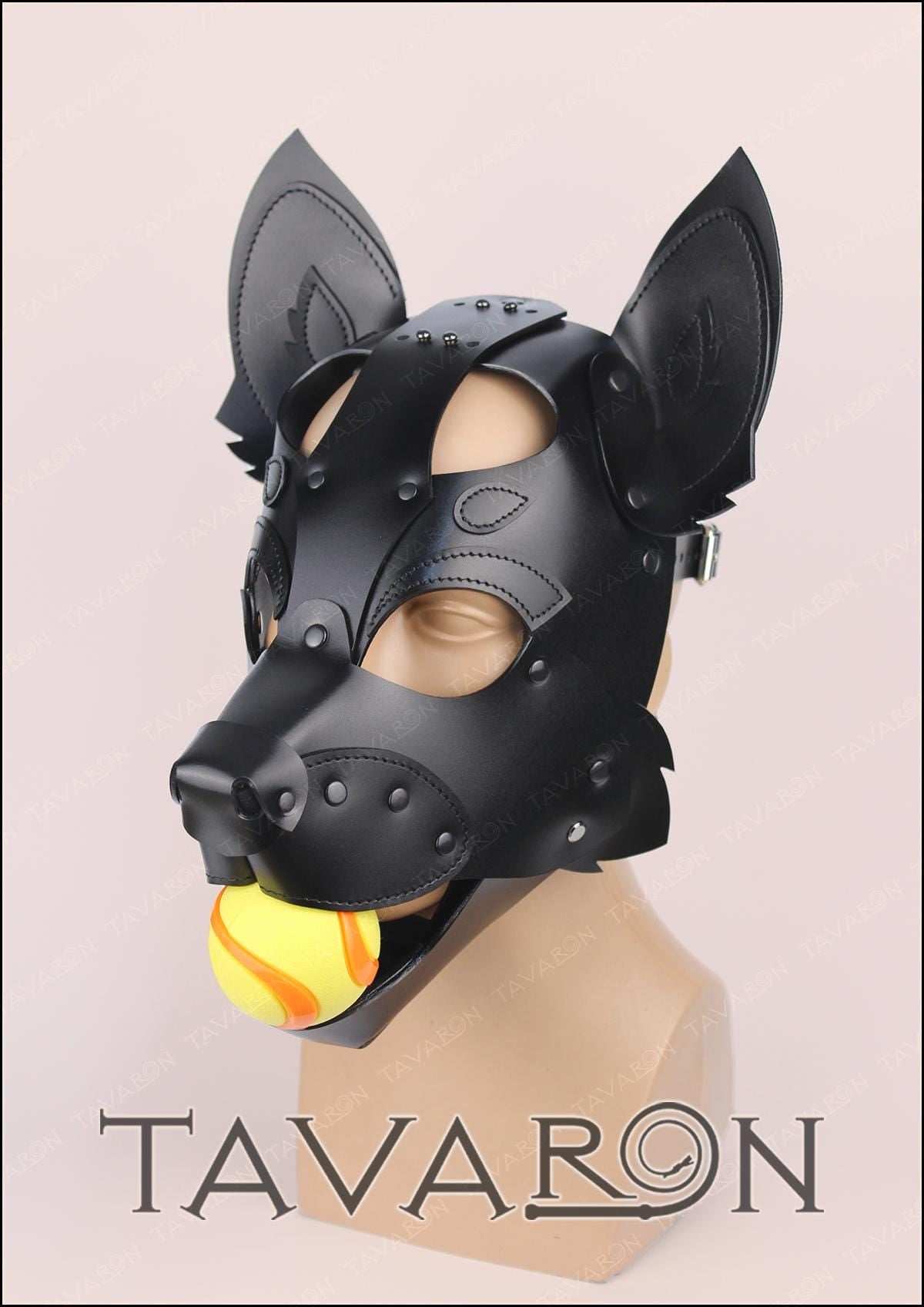 Leather black fox mask with moving jaw